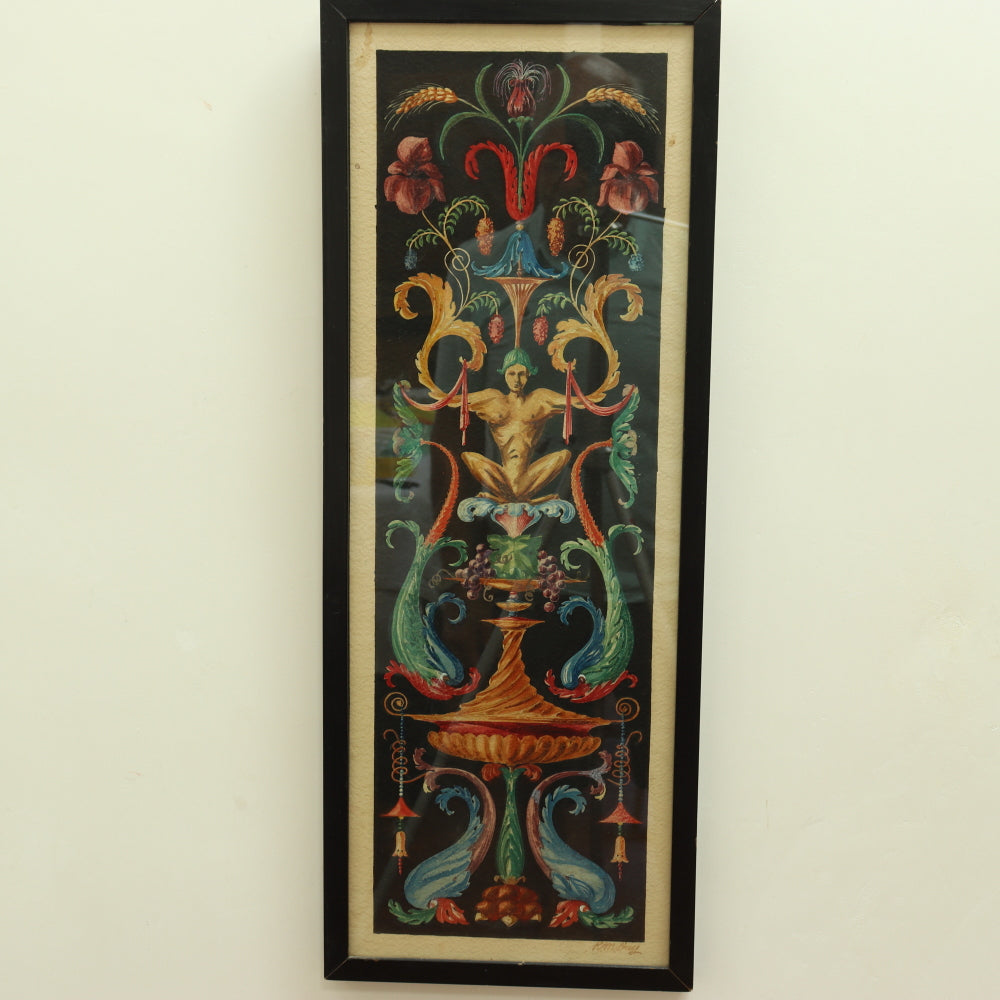 AW4-120: Late 19th Century Original Artwork of a Pompeiian Decorative Frieze - Gouache on Paper