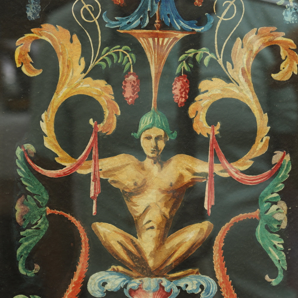 AW4-120: Late 19th Century Original Artwork of a Pompeiian Decorative Frieze - Gouache on Paper