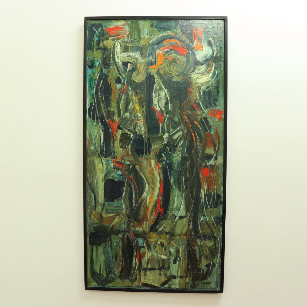 AW673: Priscilla  Frazer "Promenade" 1950 Abstract Oil on Board