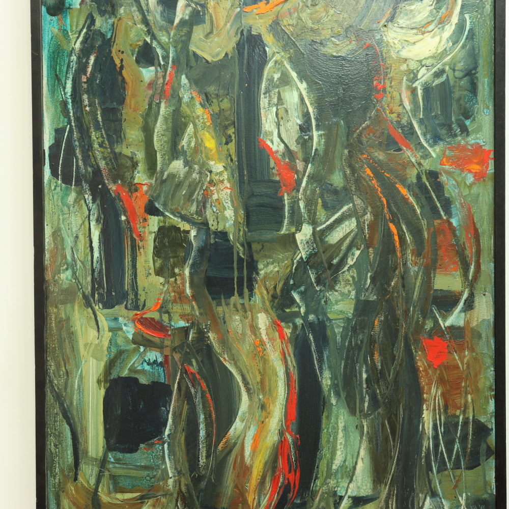 AW673: Priscilla  Frazer "Promenade" 1950 Abstract Oil on Board