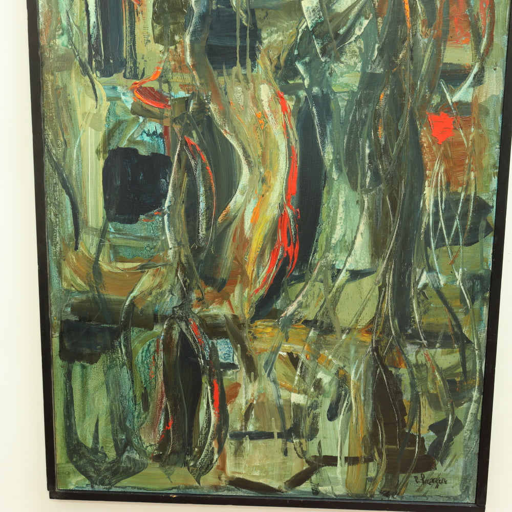 AW673: Priscilla  Frazer "Promenade" 1950 Abstract Oil on Board