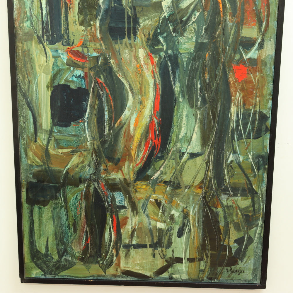 AW673: Priscilla  Frazer "Promenade" 1950 Abstract Oil on Board