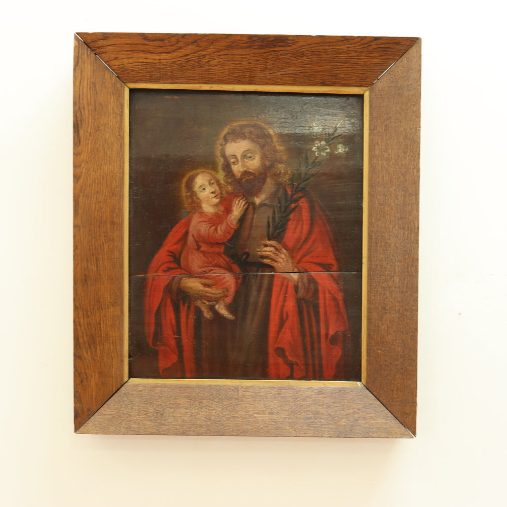 AW313: 18th Century European School - Joseph Holding Infant  Christ - Oil on Board