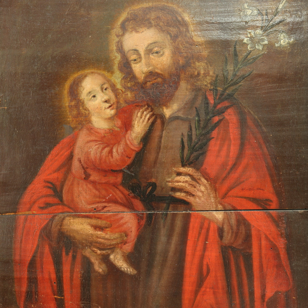 AW313: 18th Century European School - Joseph Holding Infant  Christ - Oil on Board