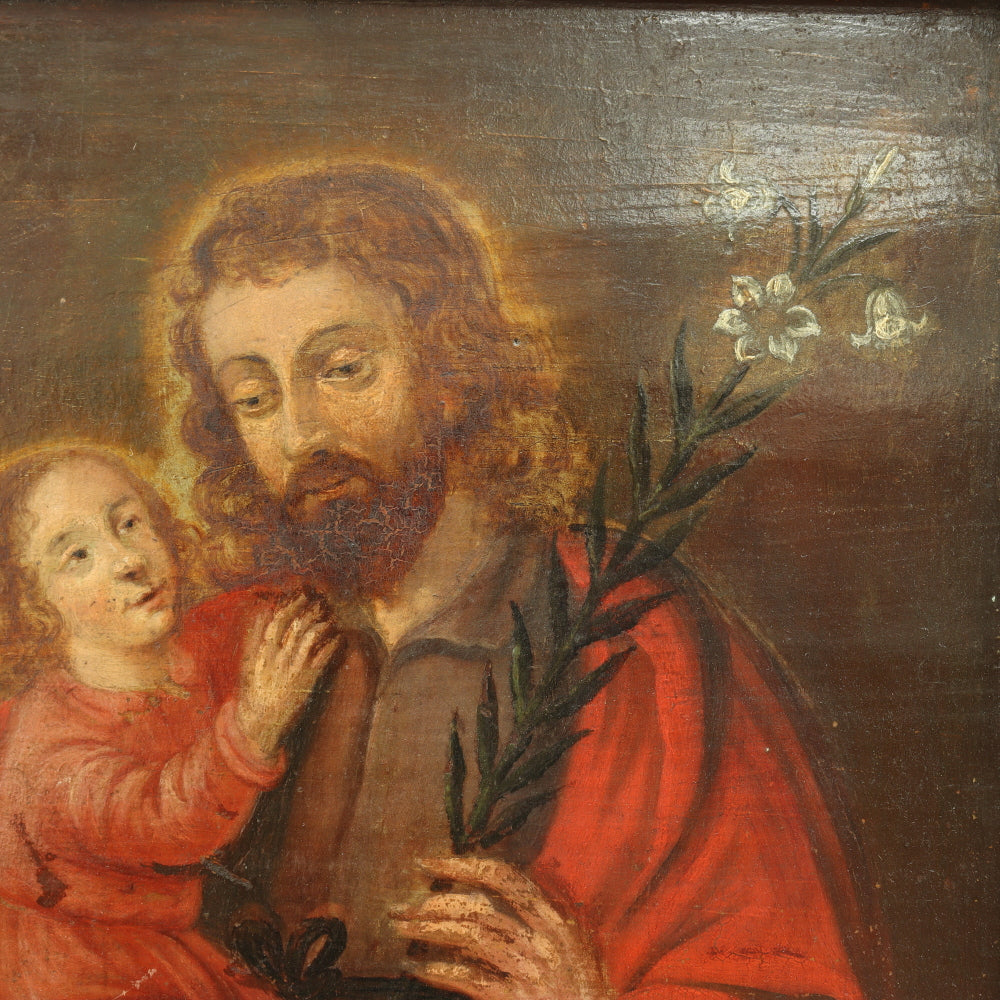 AW313: 18th Century European School - Joseph Holding Infant  Christ - Oil on Board