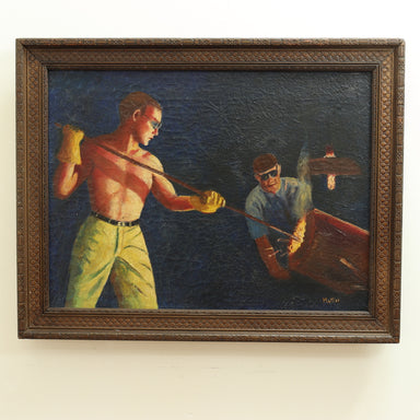 WPA Oil Painting of Glass Blowers by Mott C 1933