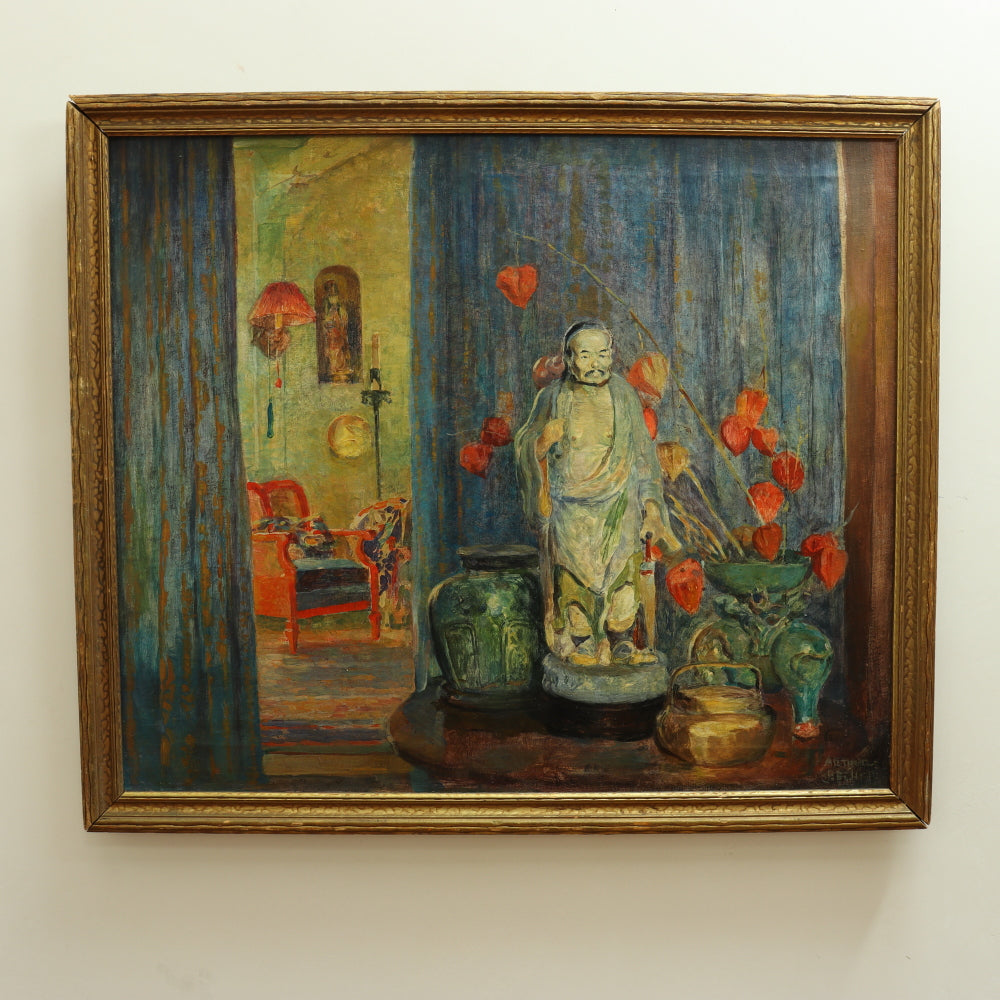 AW678: Arthur Ernst Beecher Early 20th Century Interior Still Life Oil on Canvas