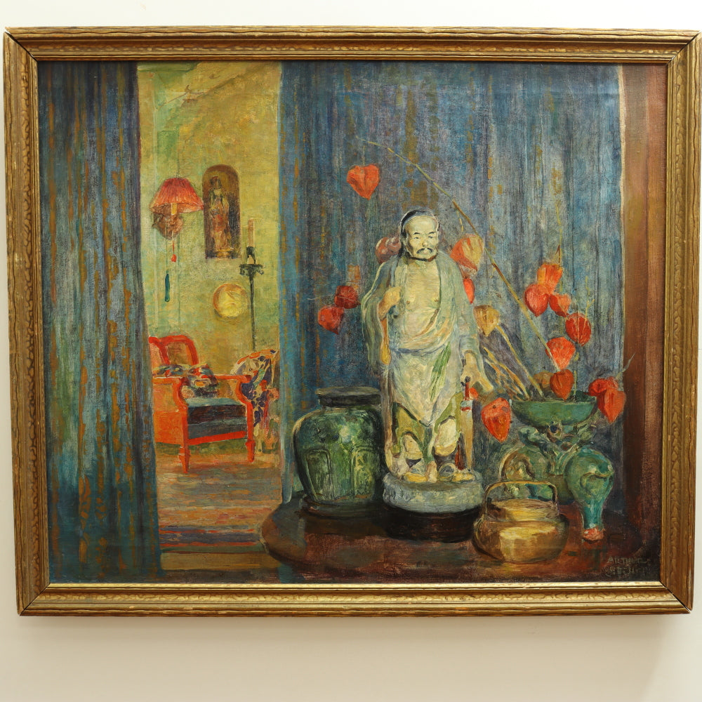 AW678: Arthur Ernst Beecher Early 20th Century Interior Still Life Oil on Canvas