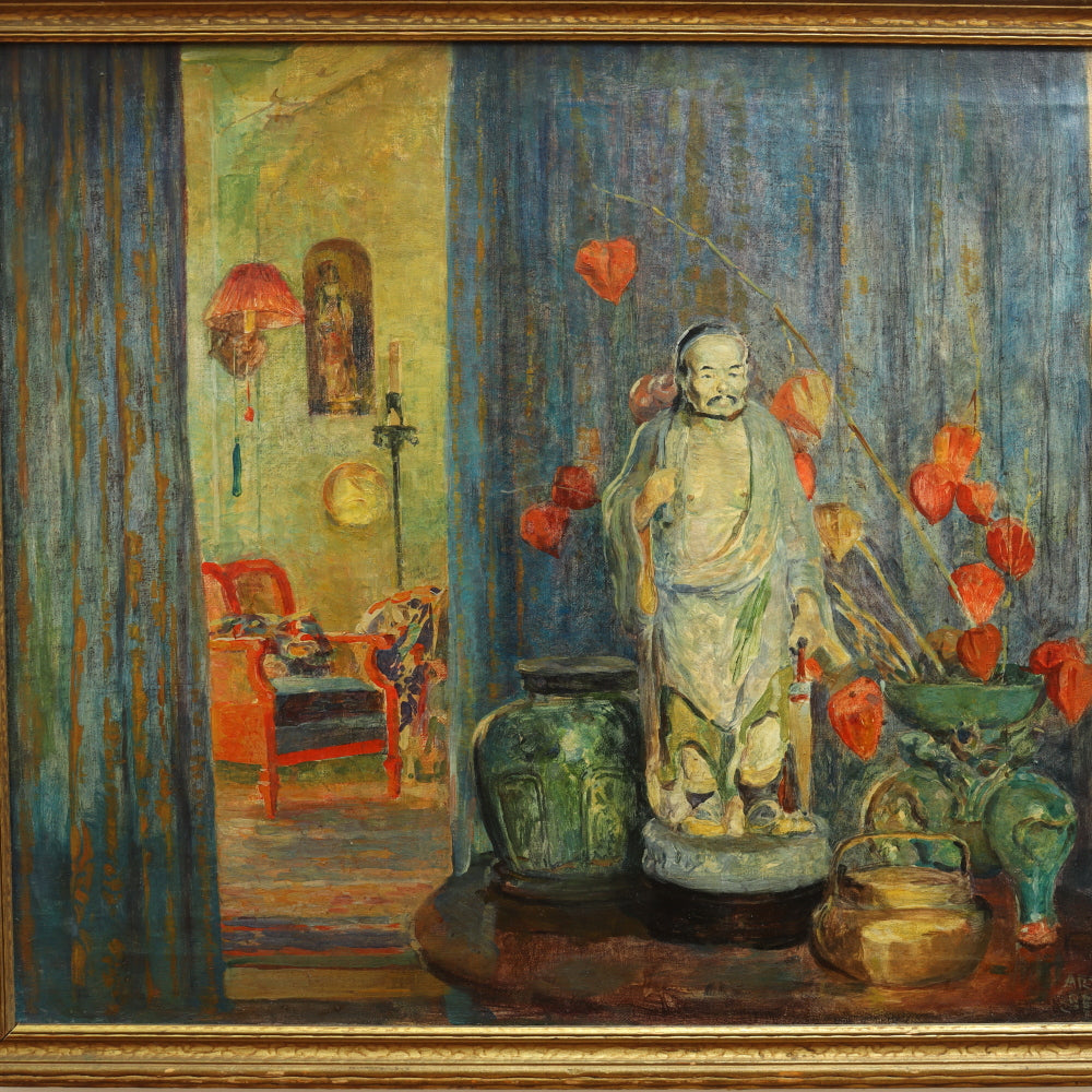 AW678: Arthur Ernst Beecher Early 20th Century Interior Still Life Oil on Canvas