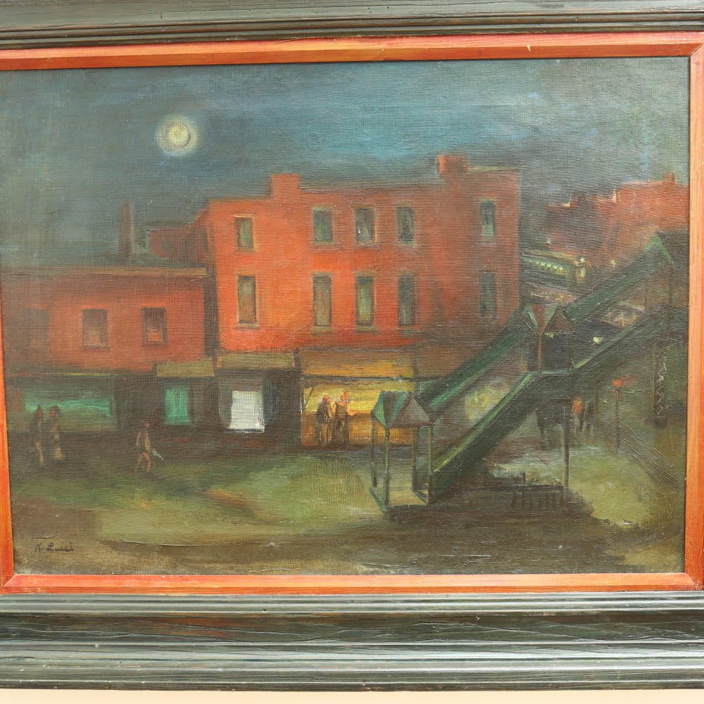 AW679: Nicholas Luisi "Street Corner Night" Ashcan Oil on Canvas C 1953