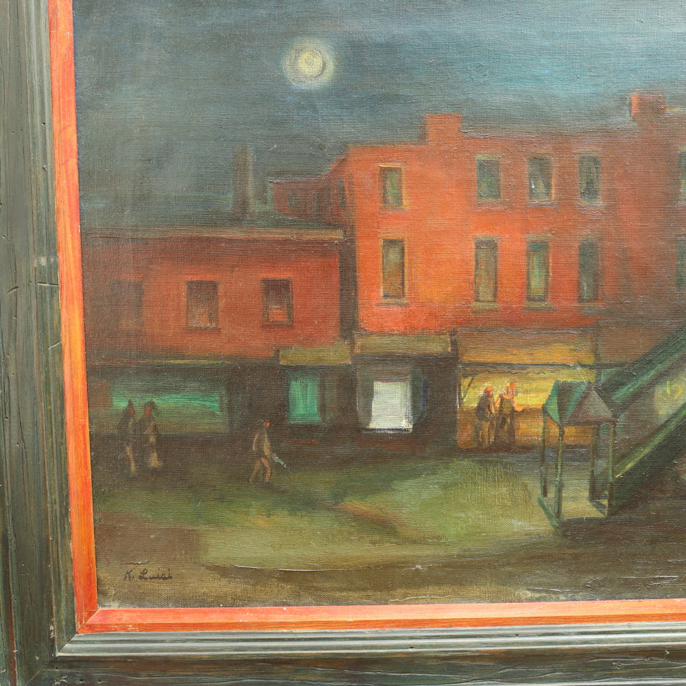 AW679: Nicholas Luisi "Street Corner Night" Ashcan Oil on Canvas C 1953