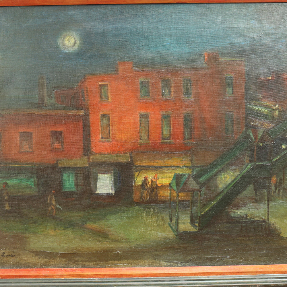 AW679: Nicholas Luisi "Street Corner Night" Ashcan Oil on Canvas C 1953