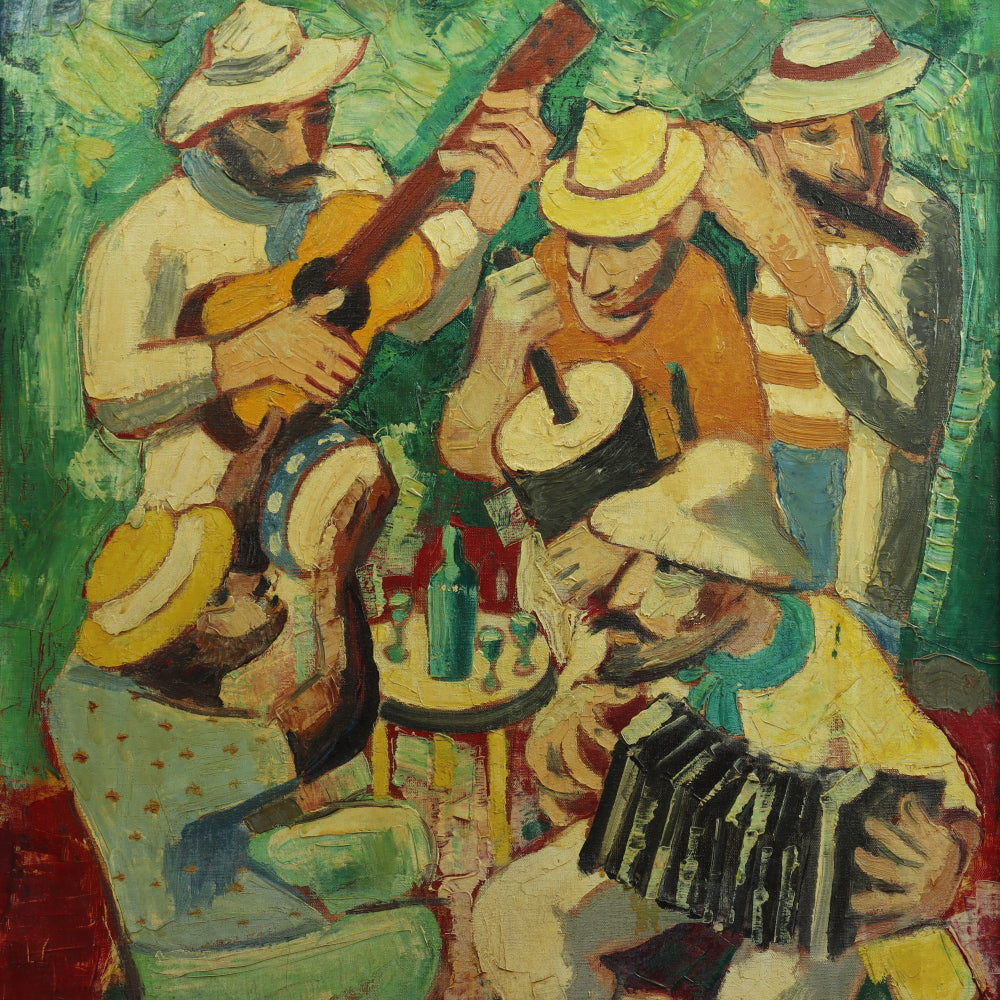 AW172: Mid 20th Century Latin Shcool Oil on Canvas "Jamming"