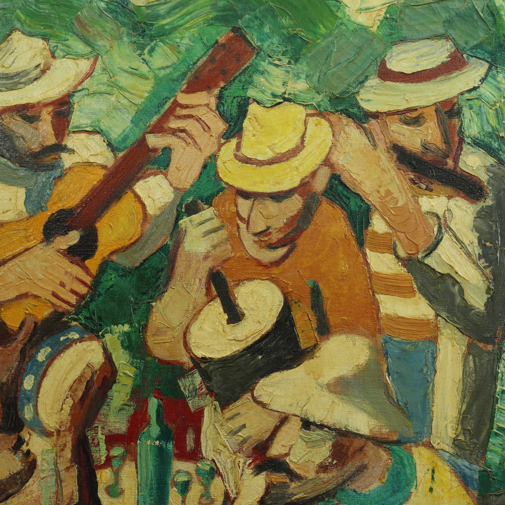 AW172: Mid 20th Century Latin Shcool Oil on Canvas "Jamming"