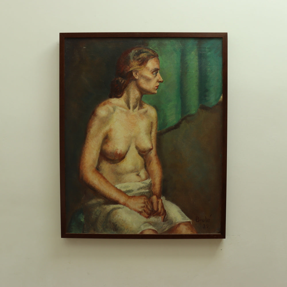 AW683: Elmo Brule WPA Artist "Seated Nude" Oil on Canvas Circa 1939