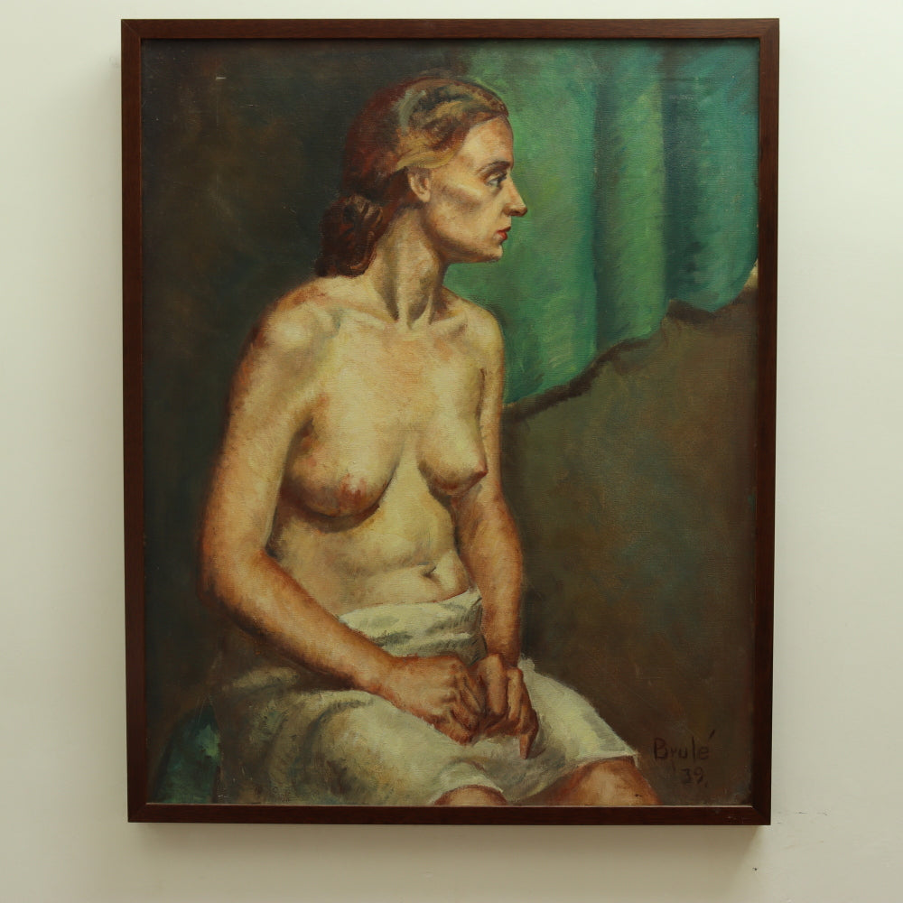 AW683: Elmo Brule WPA Artist "Seated Nude" Oil on Canvas Circa 1939