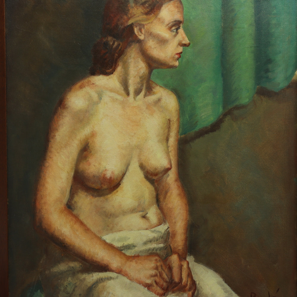 AW683: Elmo Brule WPA Artist "Seated Nude" Oil on Canvas Circa 1939