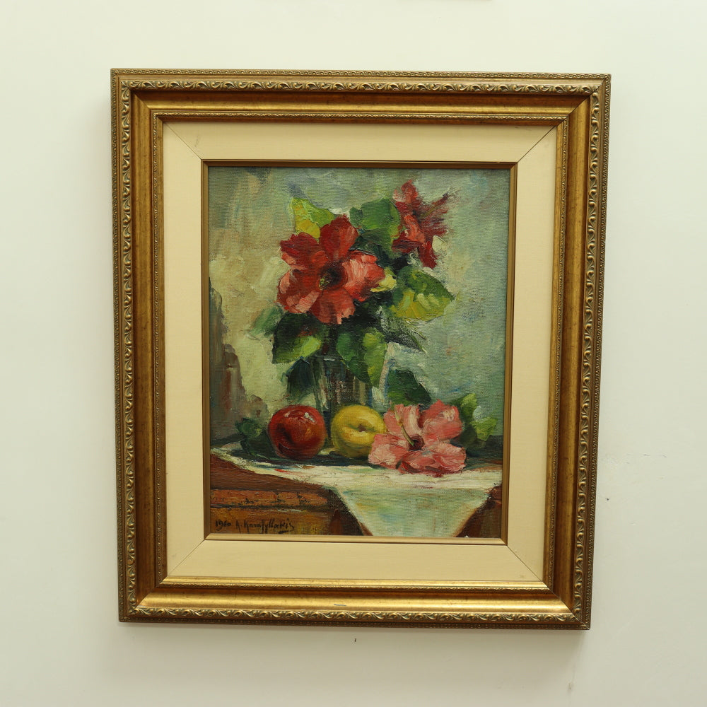 AW247: Antonis Karafyllakis - Post Impressionist Still Life - Oil on Masonite Panel - Circa 1960