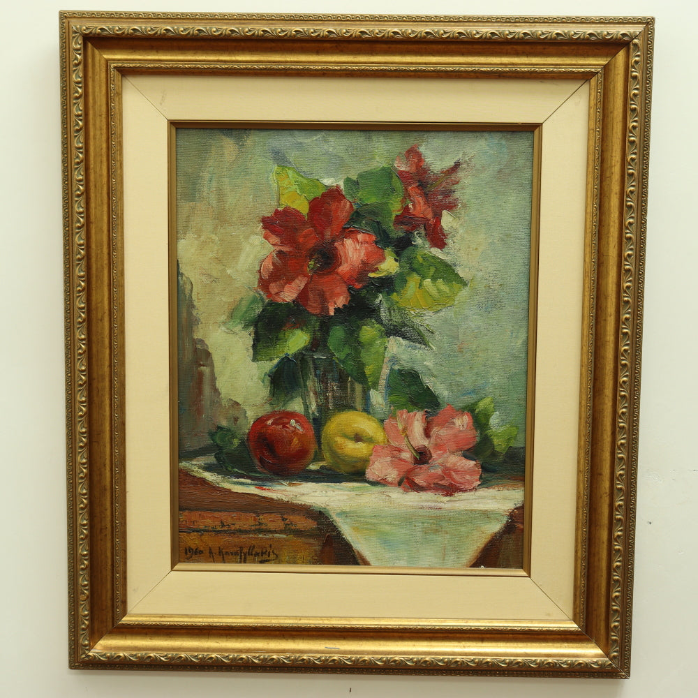 AW247: Antonis Karafyllakis - Post Impressionist Still Life - Oil on Masonite Panel - Circa 1960