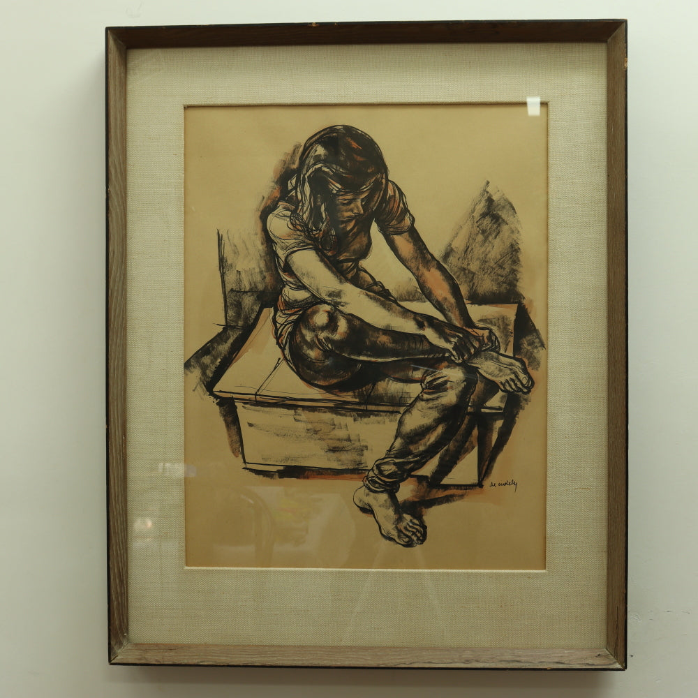 AW6-015: Francis de Erdeley - Original Ink & Charcoal on Paper - Mid 20th Century