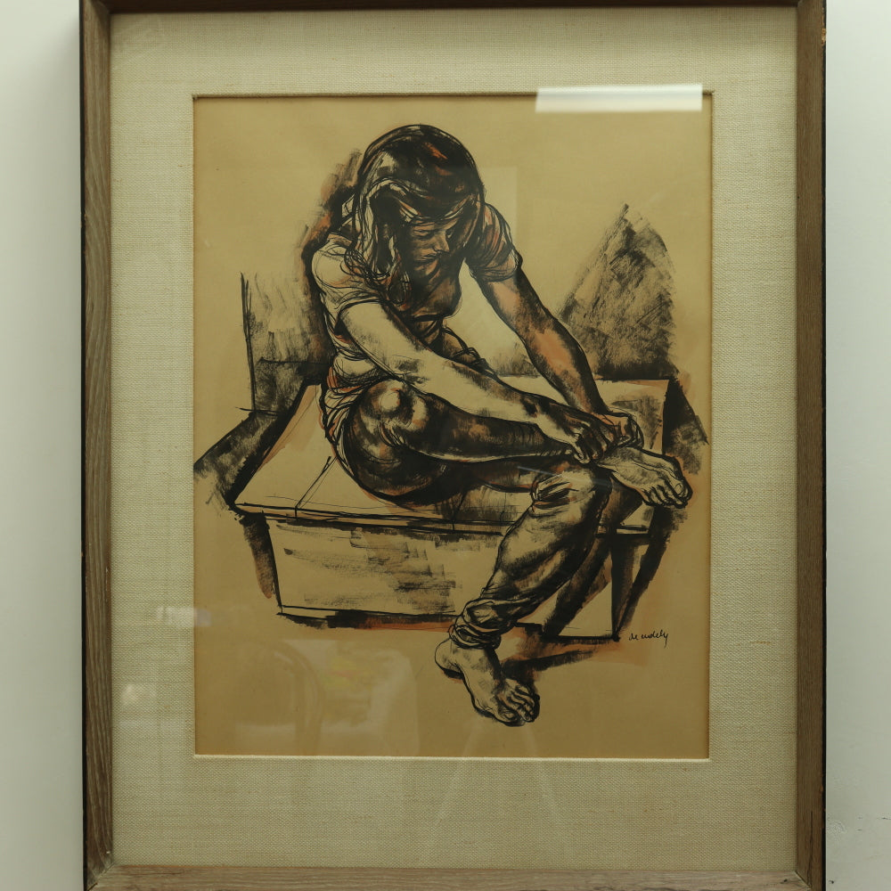 AW6-015: Francis de Erdeley - Original Ink & Charcoal on Paper - Mid 20th Century