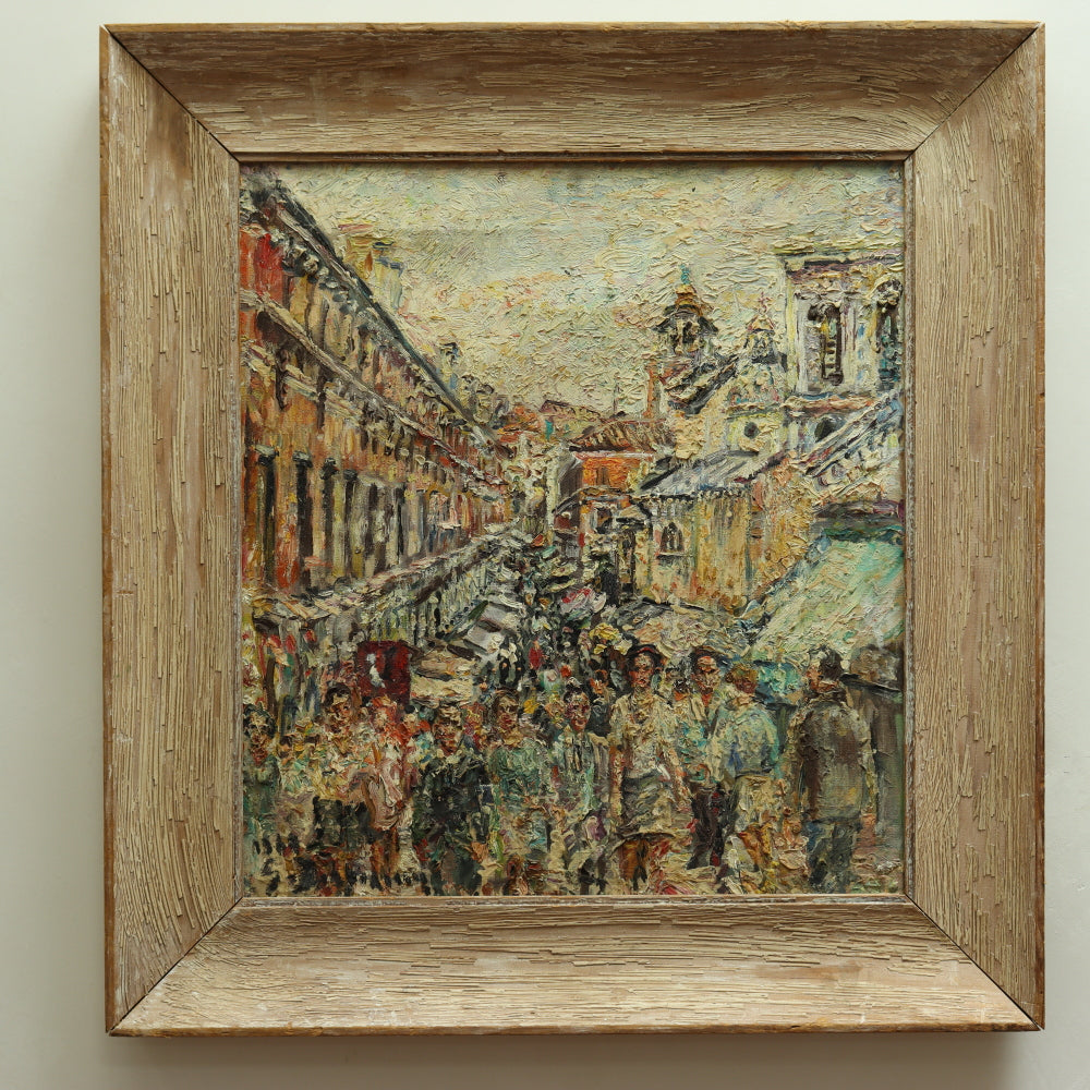 AW159: European School - European Street Scene - Oil on Canvas