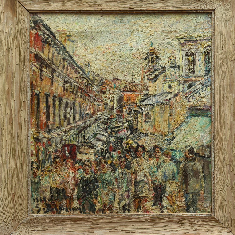 AW159: European School - European Street Scene - Oil on Canvas