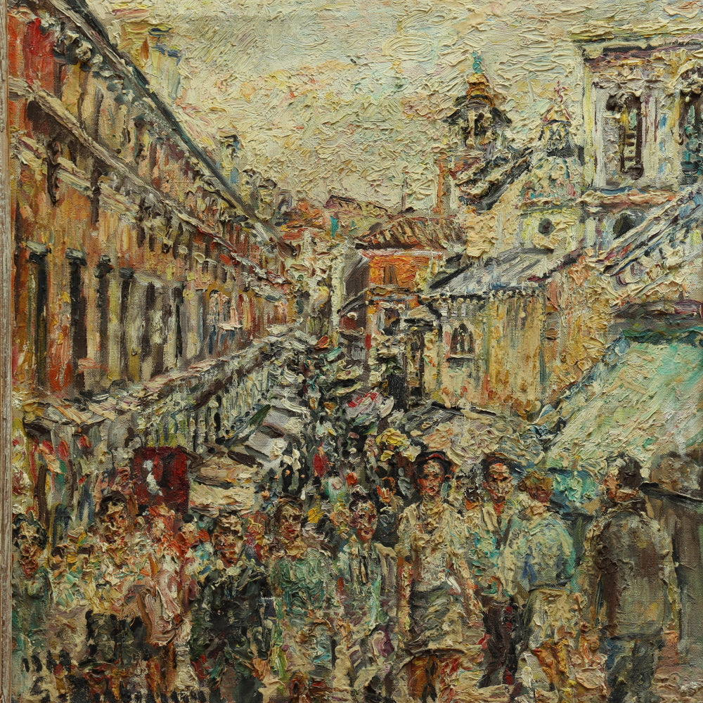 AW159: European School - European Street Scene - Oil on Canvas