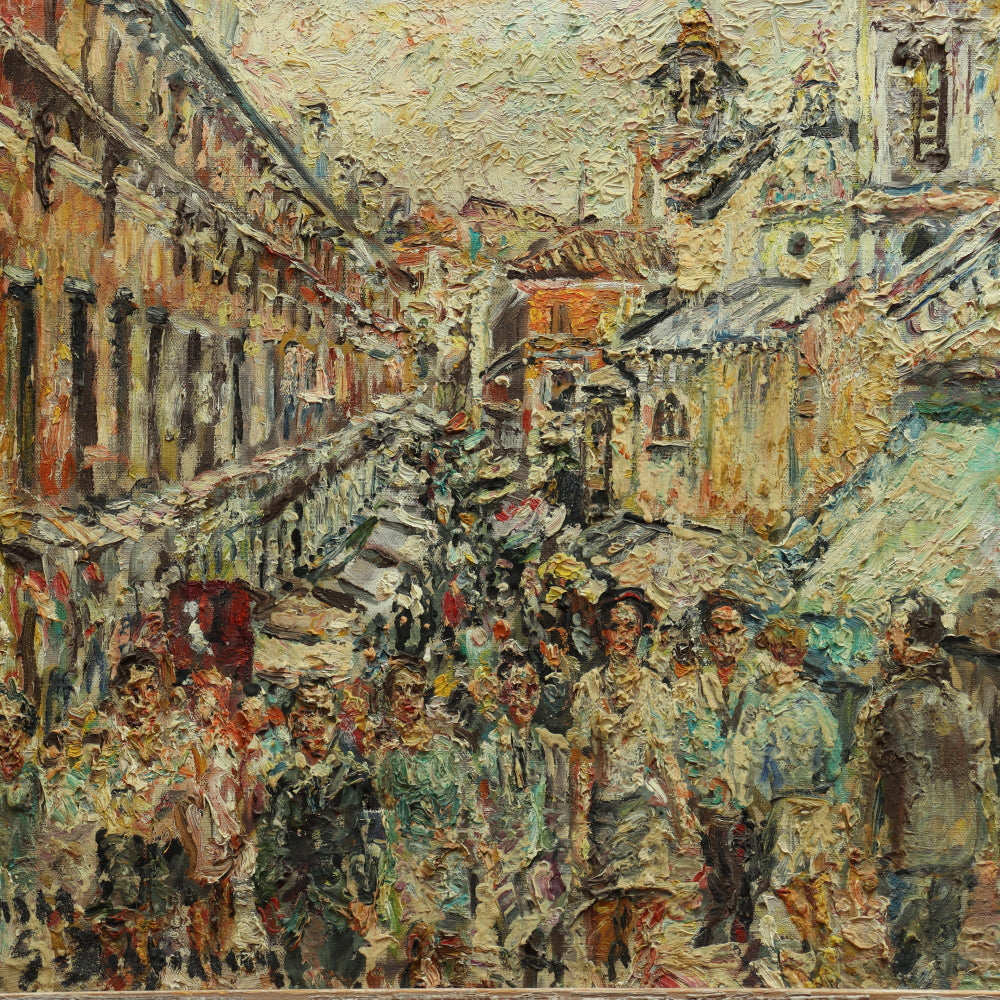 AW159: European School - European Street Scene - Oil on Canvas