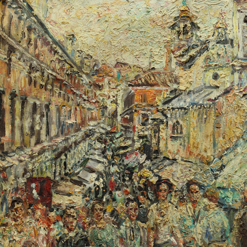 AW159: European School - European Street Scene - Oil on Canvas