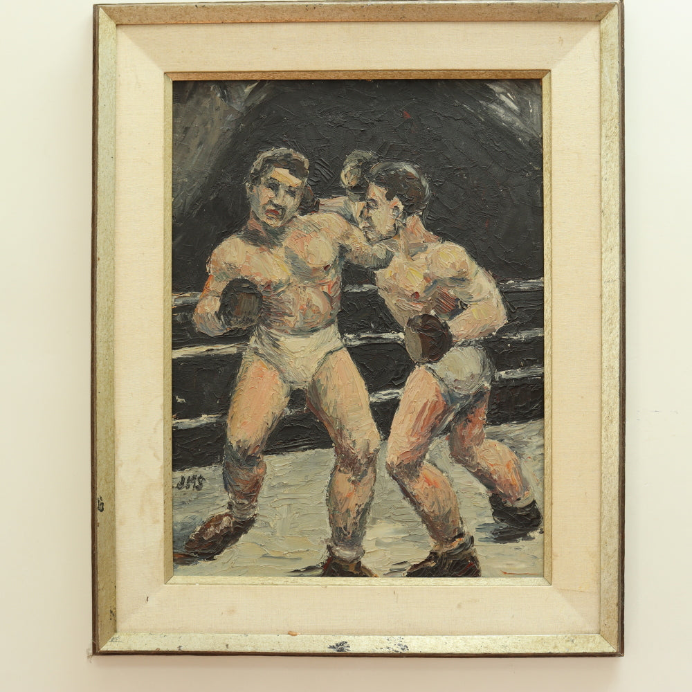 1940's Boxers WPA Modernist Oil Painting |Work of Man