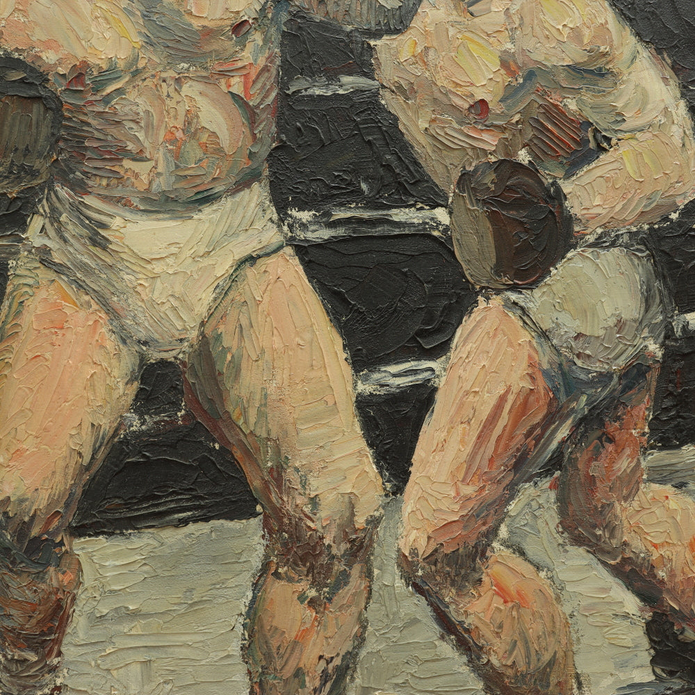 AW695: Circa 1940's American WPA Modernist Painting of Two Boxers in Ring