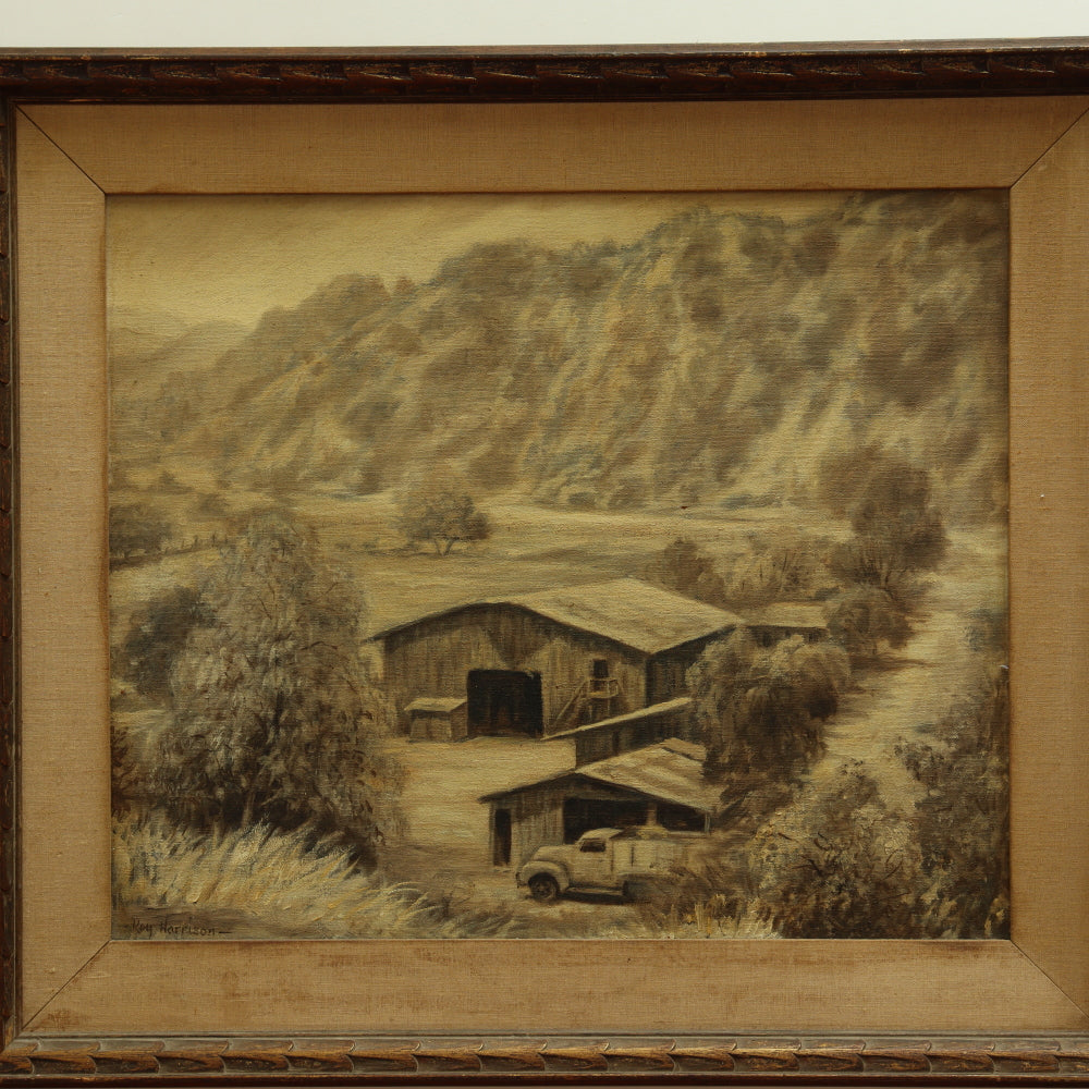 AW176: Roy Harrison - "Arroyo Seco Horse Barn" - Oil on Canvas Mid 20th Century California Plein Air