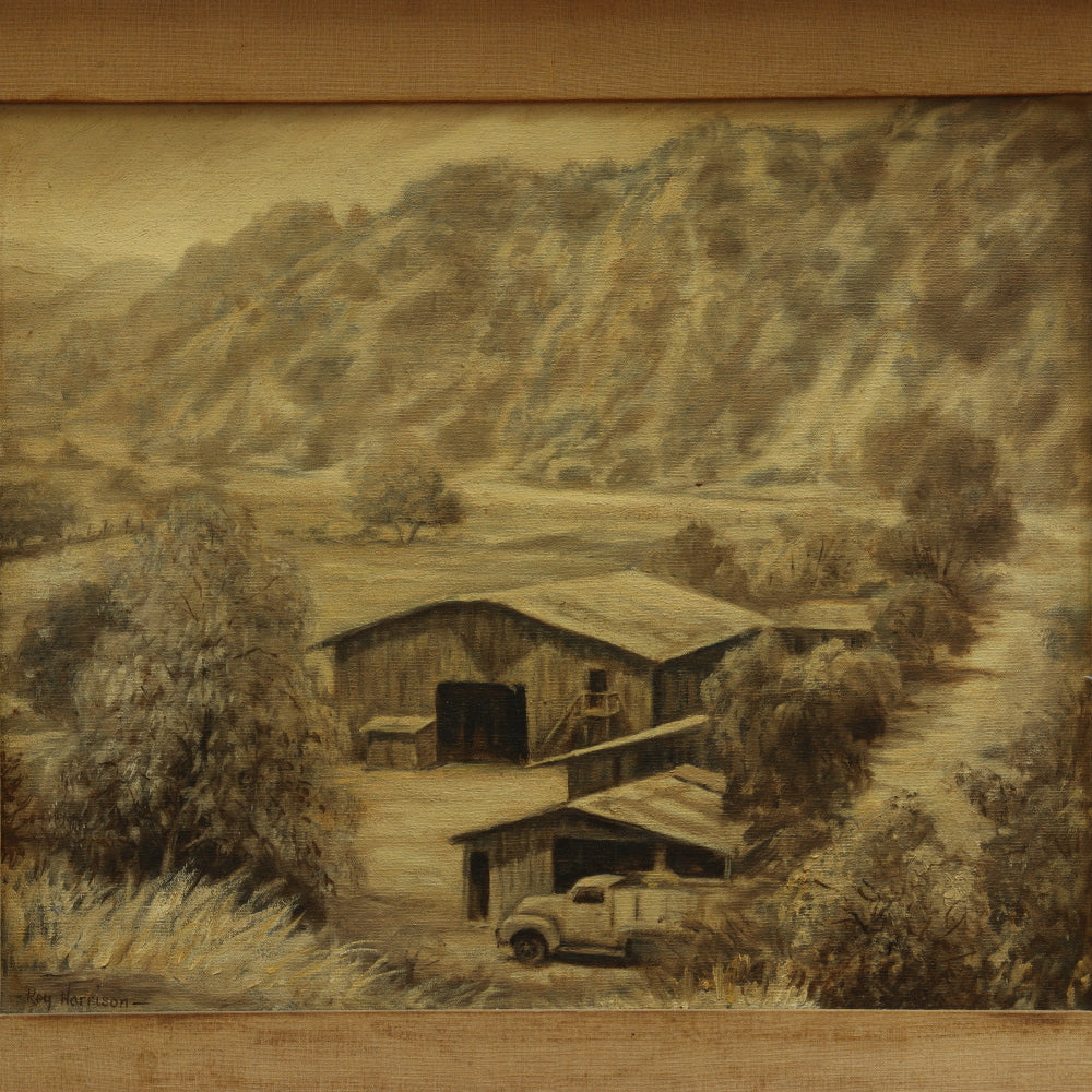 AW176: Roy Harrison - "Arroyo Seco Horse Barn" - Oil on Canvas Mid 20th Century California Plein Air