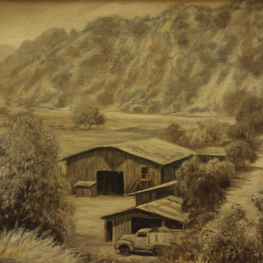 AW176: Roy Harrison - "Arroyo Seco Horse Barn" - Oil on Canvas Mid 20th Century California Plein Air