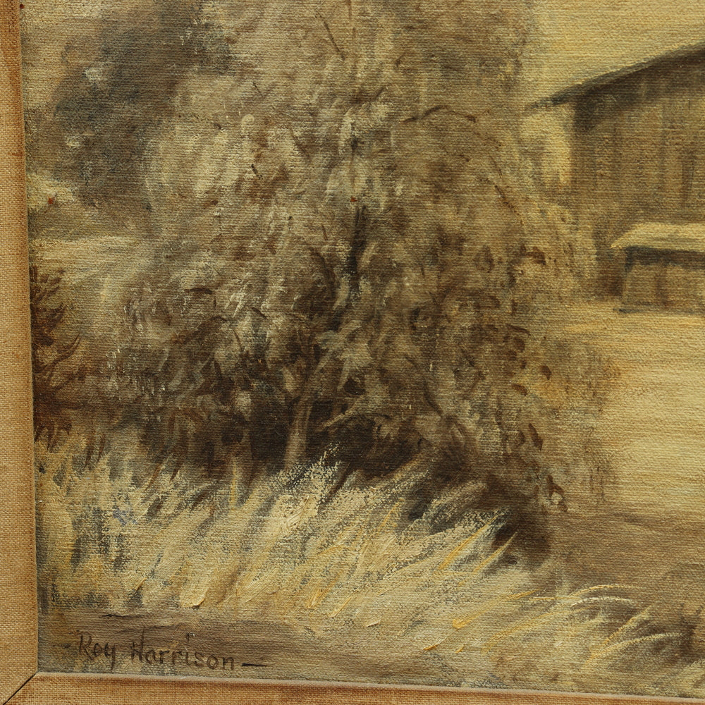 AW176: Roy Harrison - "Arroyo Seco Horse Barn" - Oil on Canvas Mid 20th Century California Plein Air