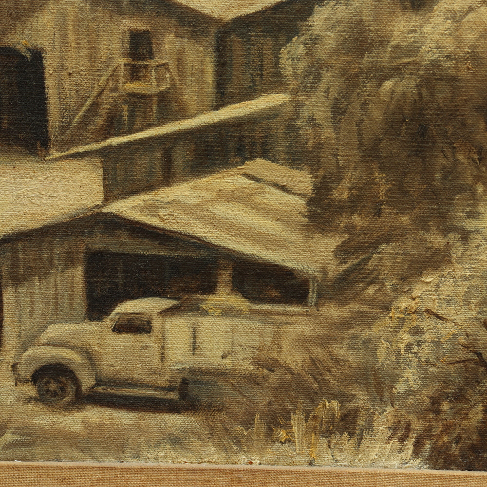 AW176: Roy Harrison - "Arroyo Seco Horse Barn" - Oil on Canvas Mid 20th Century California Plein Air