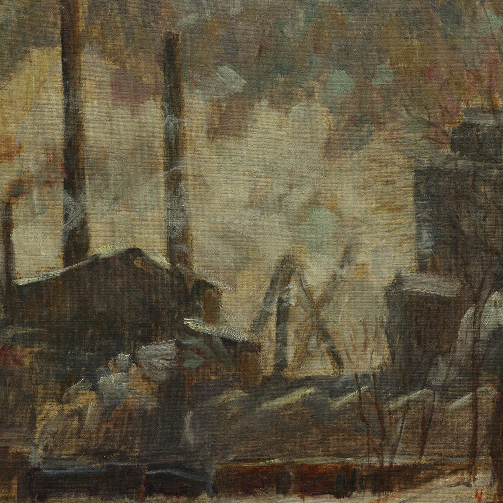 AW701: Arthur Clifton Goodwin American Post Impressionist Oil on Canvas Painting of Rural Factory