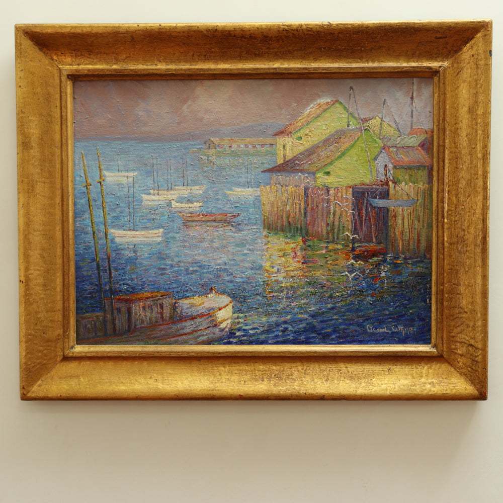 AW095: Sophronia Louise (Nona) White American Post Impressionist Oil on Canvas "Where Ships Go Out To Sea"