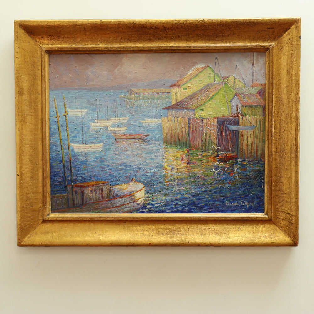 AW095: Sophronia Louise (Nona) White American Post Impressionist Oil on Canvas "Where Ships Go Out To Sea"