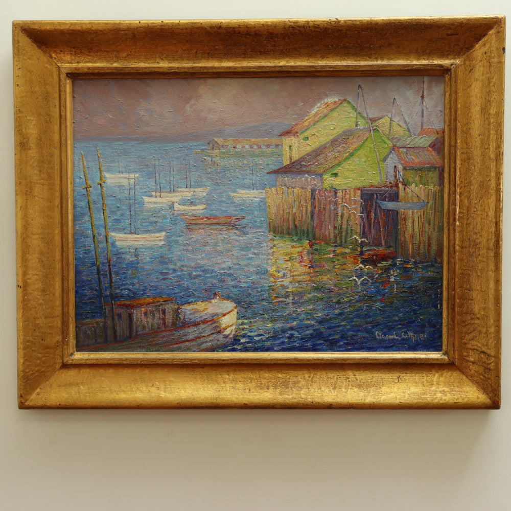 AW095: Sophronia Louise (Nona) White American Post Impressionist Oil on Canvas "Where Ships Go Out To Sea"