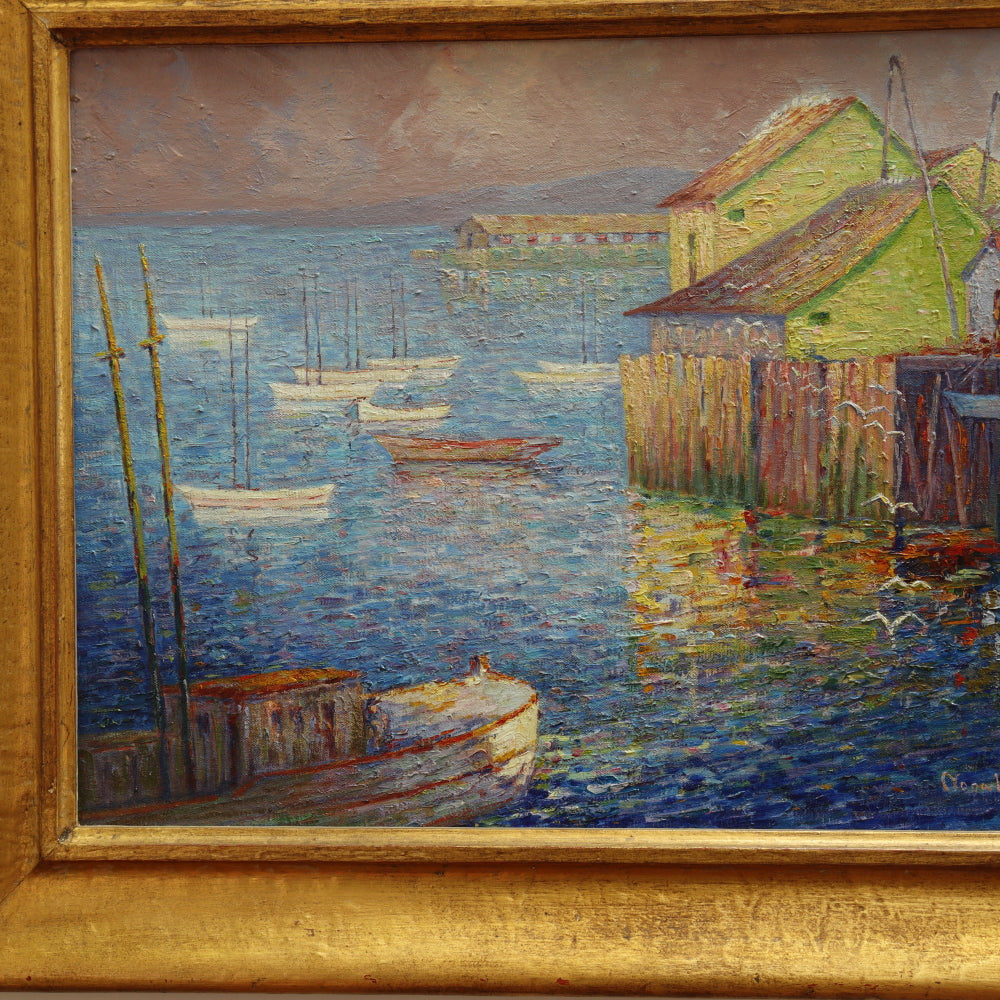 AW095: Sophronia Louise (Nona) White American Post Impressionist Oil on Canvas "Where Ships Go Out To Sea"