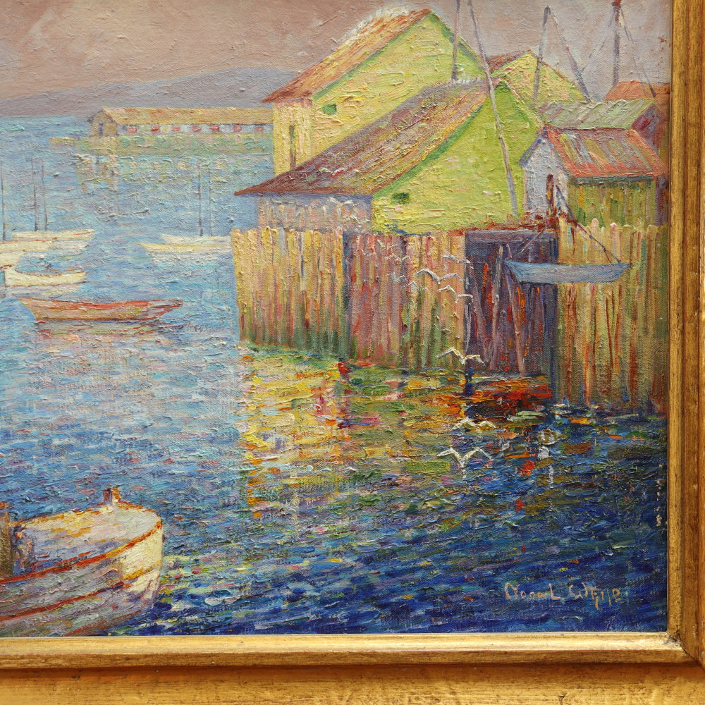 AW095: Sophronia Louise (Nona) White American Post Impressionist Oil on Canvas "Where Ships Go Out To Sea"