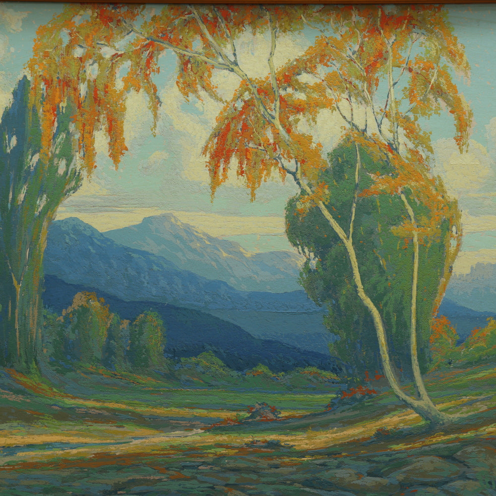 AW9-040: Vantage Studios Circa 1920's California Plein Air Landscape Serigraph Original Frame