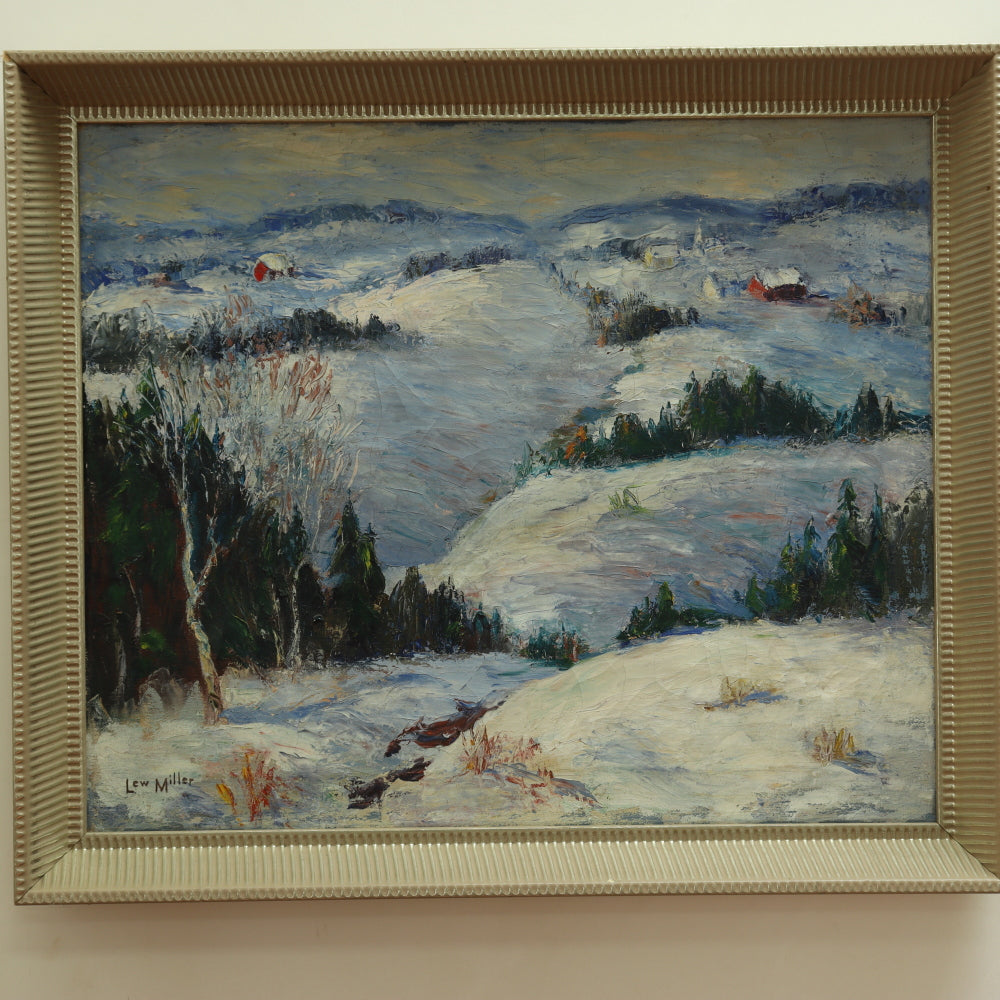 AW726: Lew Miller Winter Landscape Post Impressionist Oil on Canvas