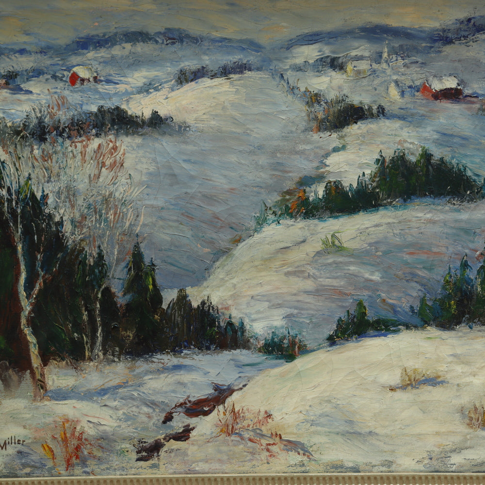 AW726: Lew Miller Winter Landscape Post Impressionist Oil on Canvas