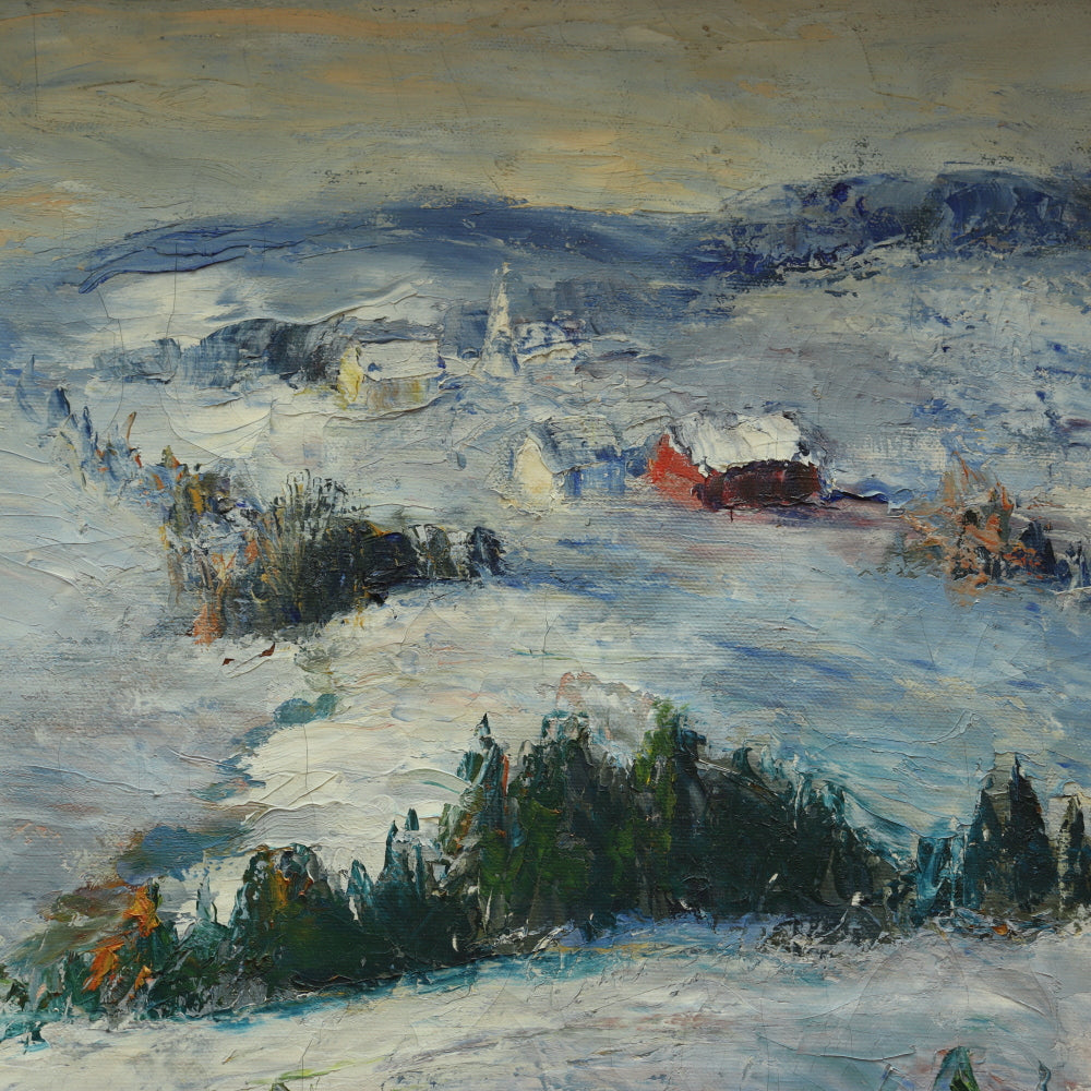 AW726: Lew Miller Winter Landscape Post Impressionist Oil on Canvas