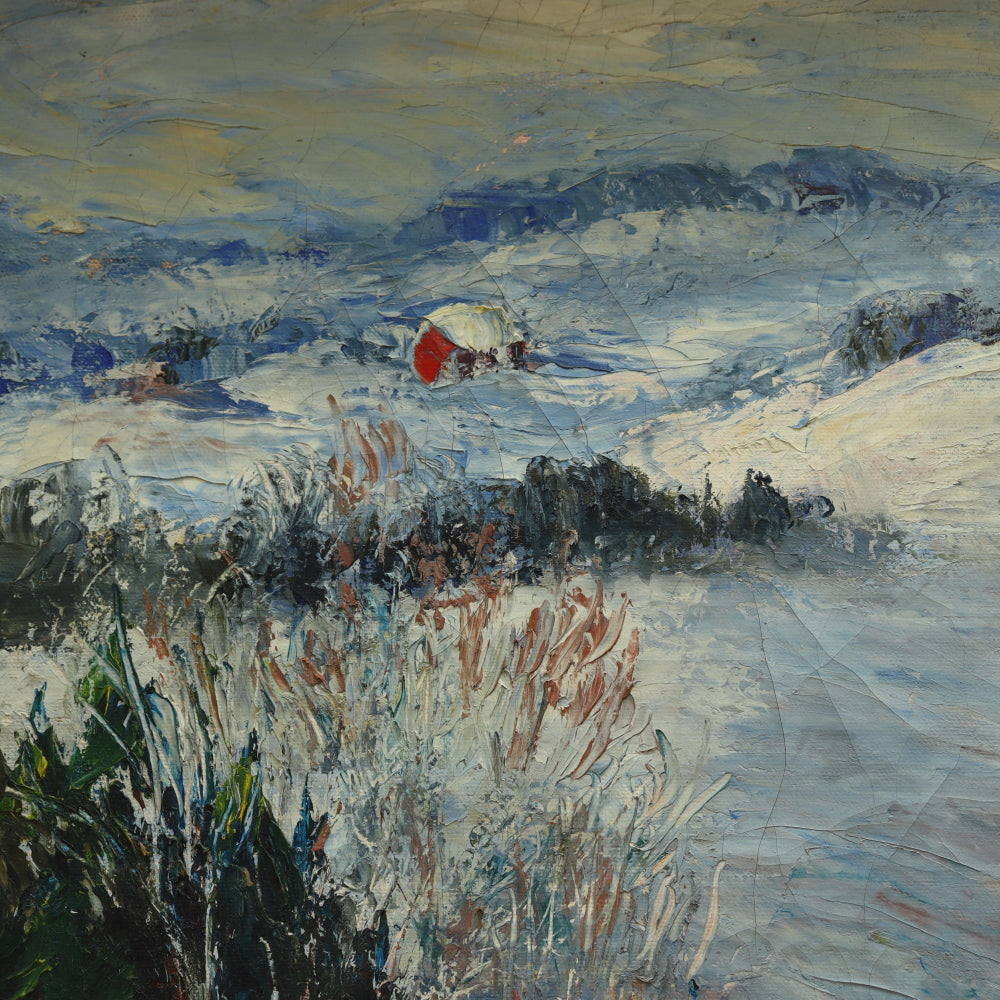 AW726: Lew Miller Winter Landscape Post Impressionist Oil on Canvas