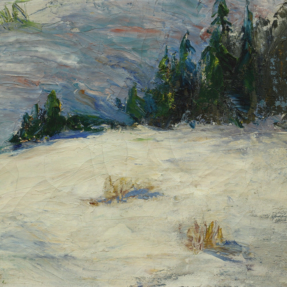 AW726: Lew Miller Winter Landscape Post Impressionist Oil on Canvas