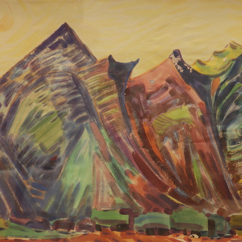 AW4-015:American School Modernist Landscape Gouache on Paper